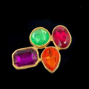 Rare Vintage Multi Color Geometric Shapes Jewel  Gold Tone Mogul Brooch